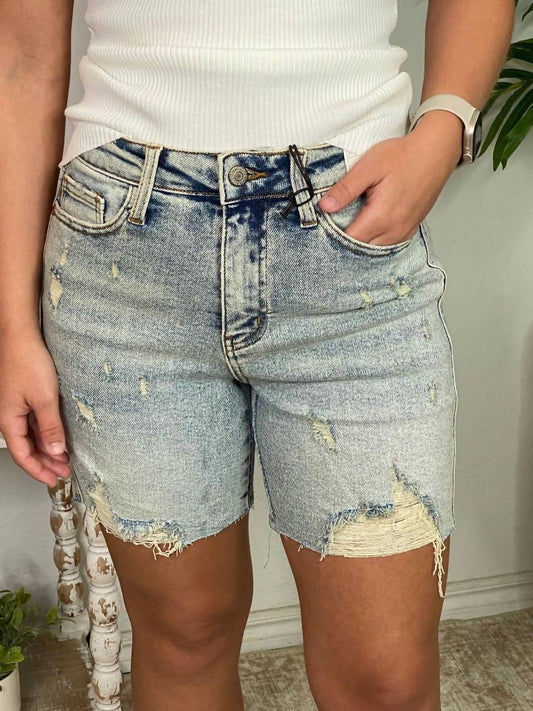 Judy Blue - High Waisted Mineral Wash Destroy Boyfriend Shorts