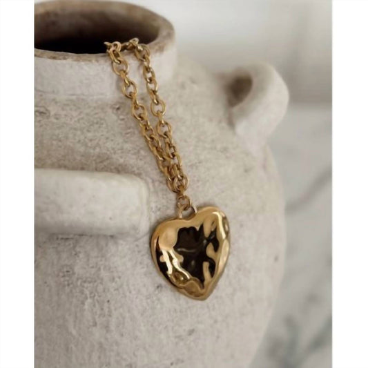 Chansuttpearls - Women's Hammered Heart Pendant Necklace