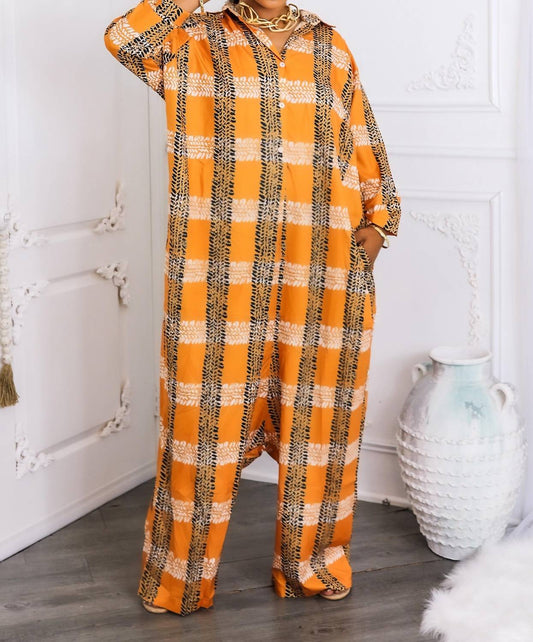 Surelymine - Oversized Tribal Print Button-up Kimono Jumpsuit