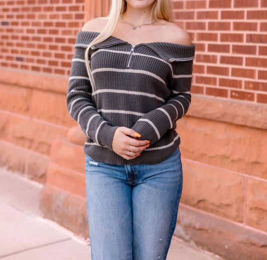 Wishlist - Sarah Striped Off-the-shoulder Sweater