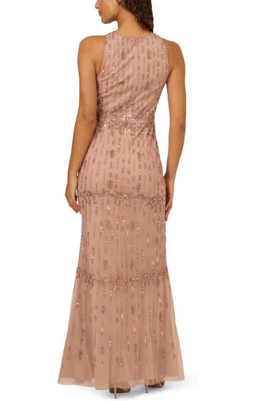 Adrianna Papell - Beaded Mesh Gown Dress