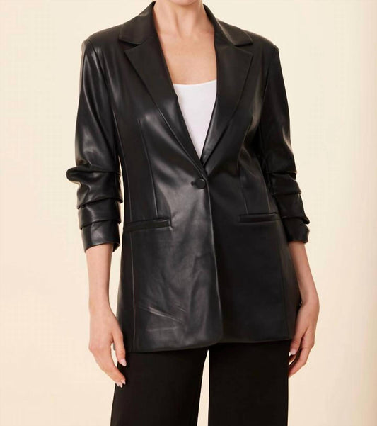 Dolce Cabo - Leather Ruched Sleeve Blazer