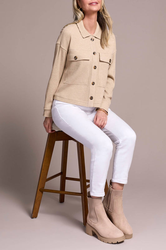 Tribal - WOMEN'S CROP KNIT SHACKET WITH PATCH POCKETS