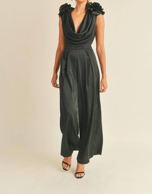 Mable - Floral Applique Deep Cowl Neck Jumpsuit