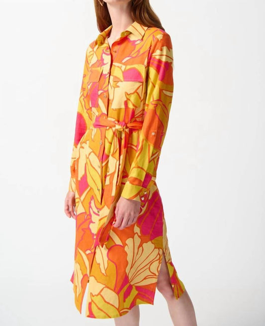 Joseph Ribkoff - Linen Blend Floral Print Shirt Dress