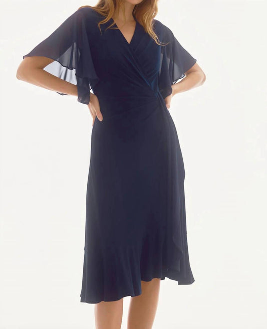 Joseph Ribkoff - V-neck Flutter Sleeve Faux Wrap Dress