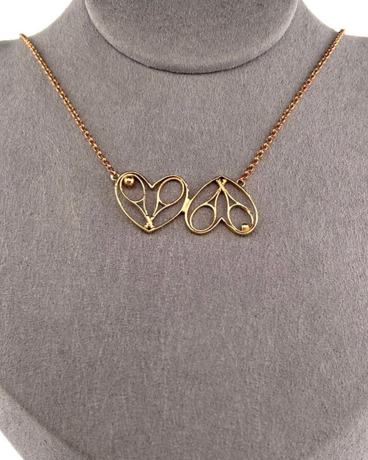Love Love Tennis - Women's Double Heart Rackets Tennis Necklace