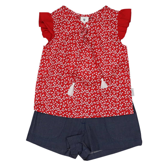 Korango Usa - Girl's Cherries Blouse & Short Set