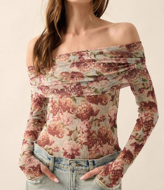 Promesa - Flora Mesh Off-shoulder Floral Bodysuit