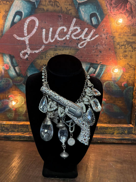 Art By Amy Labbe - Women's Vintage Chain Crystal Gun Necklace