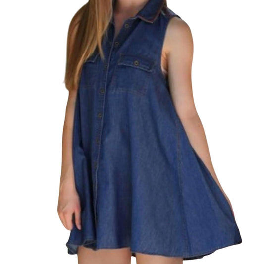 Angie - Embroidered Sleeveless Chambray Summer Dress