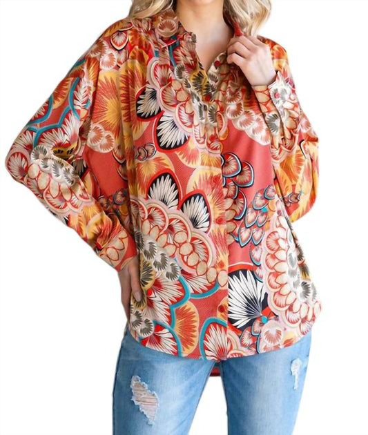 Jodifl - Modern Flower Geometric Print Top