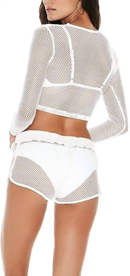 Women Sarah Long Sleeve Seamless Fit Mesh Cropped Top