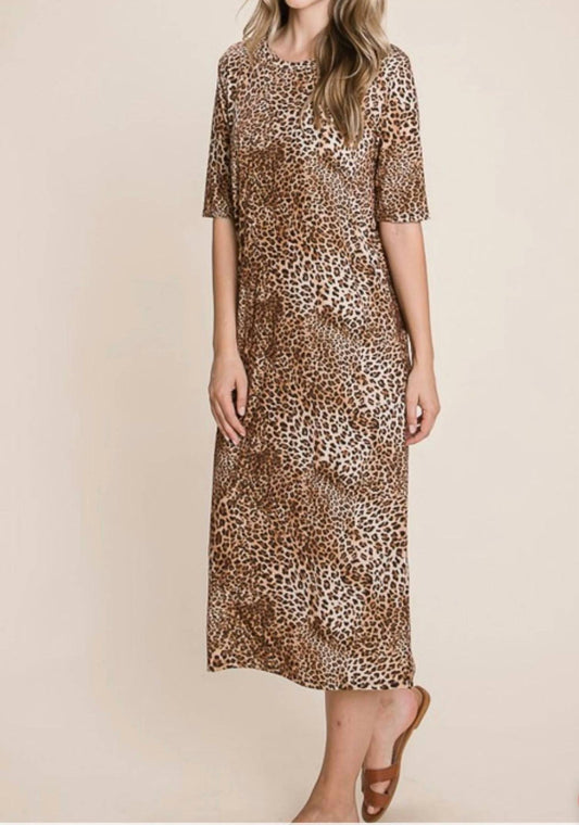 Bombom - FALL SHORT SLEEVE ANIMAL PRINT DRESS
