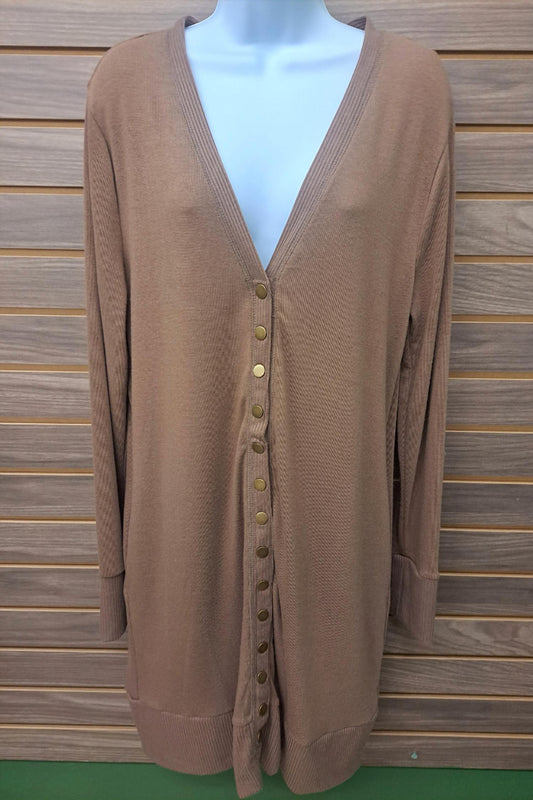 Zenana - Women's Long Snap Closure Pocket Sweater