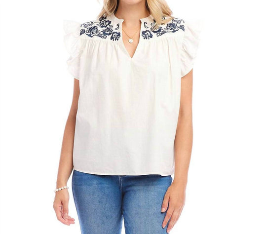 Karen Kane - Embroidered Ruffle Sleeve Top