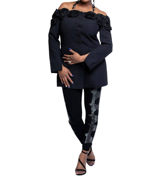 Beulah - Roses Off-shoulder Blazer