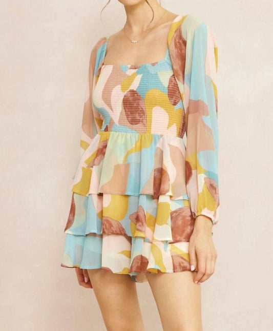 Entro - Printed Square Neck Tiered Romper