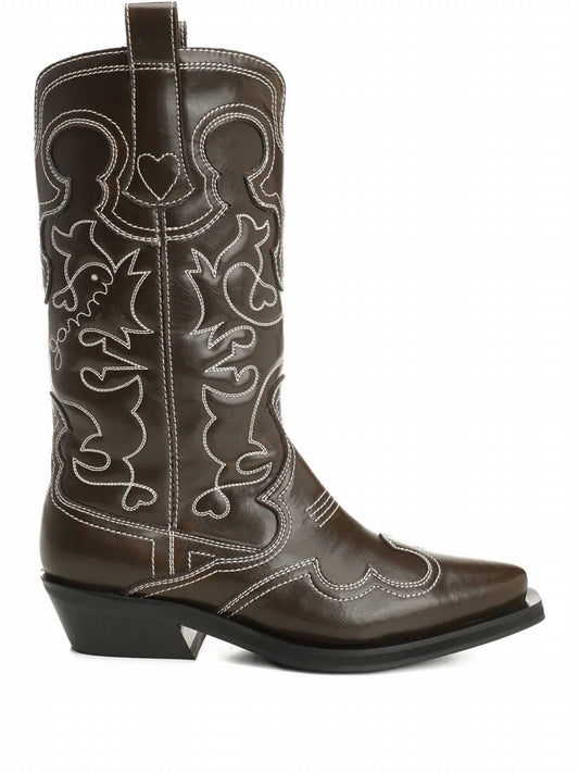 Ganni - Women's Mid Shaft Embroidered Western Boot