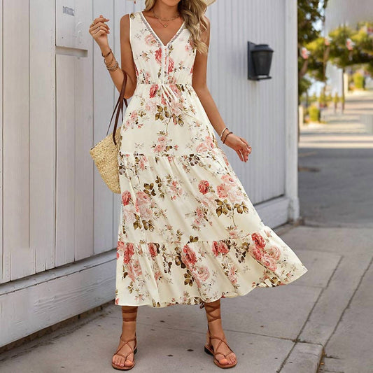 Lovesoft - Sleeveless Deep V-neck Maxi Casual Dress