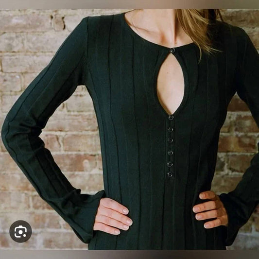 Something Navy - Ribbed Keyhole Sweater Dress