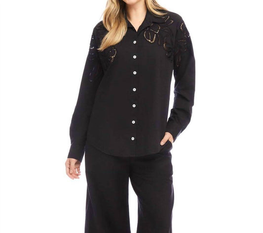 Karen Kane - Long Sleeve Cutout Embroidery Shirt