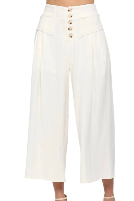 Fate - Linen Blend Button Fly Culottes Pants
