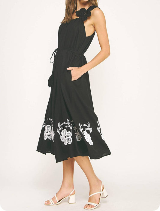 Strut & Bolt - Flower Petal Detail Embroidered Linen Dress