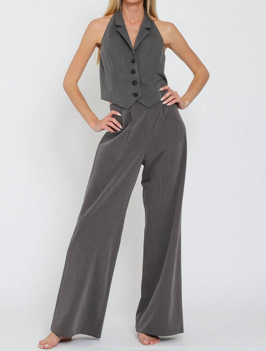 Aakaa - Halter Vest Top and High Waisted Long Pants Set
