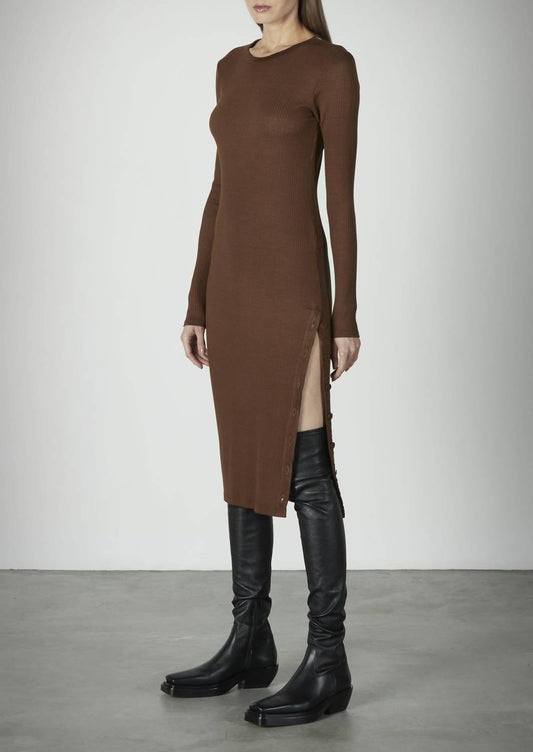 Enza Costa - Viscose Rib Crewneck Button Midi Dress
