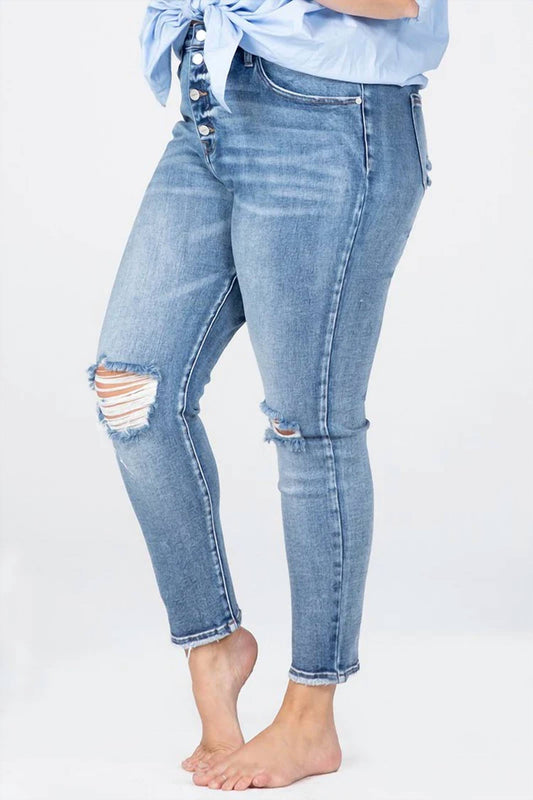 Ceros - High Rise Distress Crop Skinny Jean - Curvy
