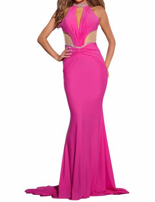 Jovani - Halter Neck Fitted Gown