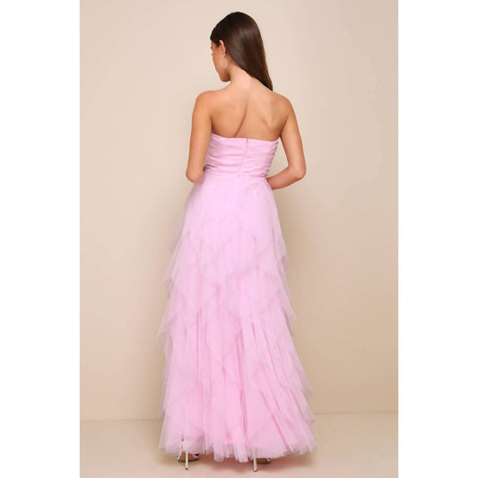 Lulus - Women's Delightful Beauty Strapless Ruched Ruffled Maxi Dress