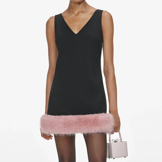 Self-Portrait - Crepe Faux Fur Hem Mini Dress