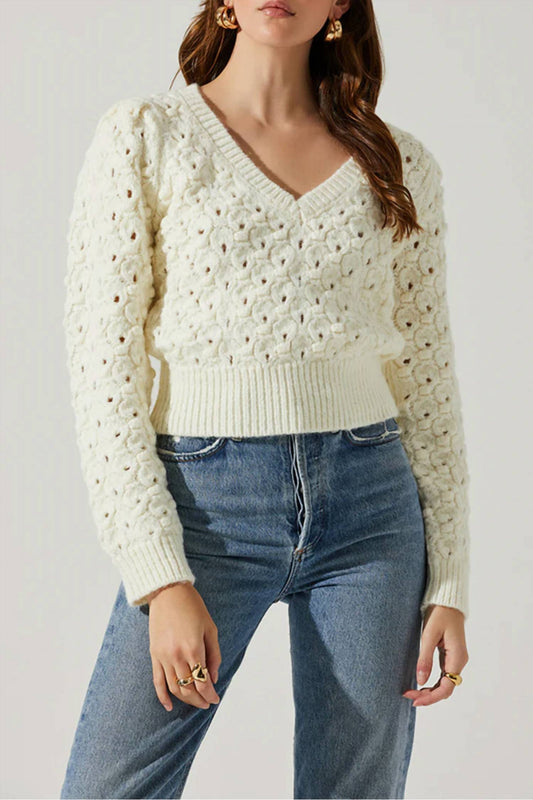 Astr - Bianca V Neck Pointelle Sweater