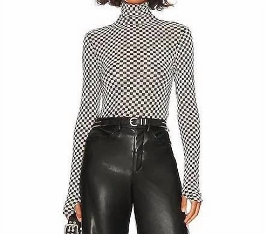 Enza Costa - Mesh Checkered Mock Neck Top