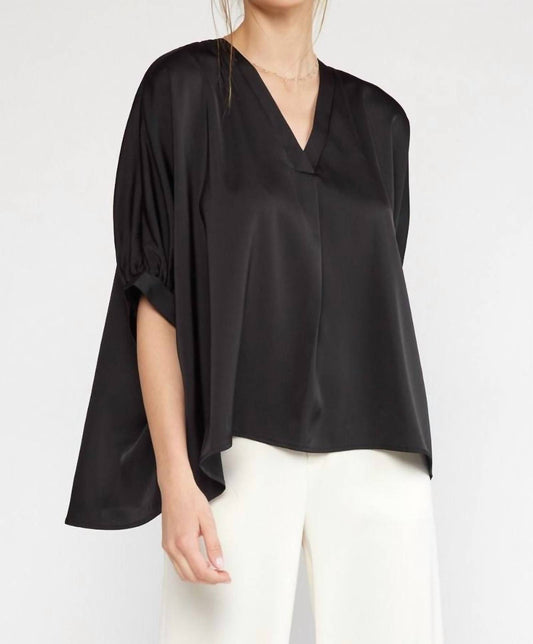 Entro - Satin V-neck Placket Blouse - Plus