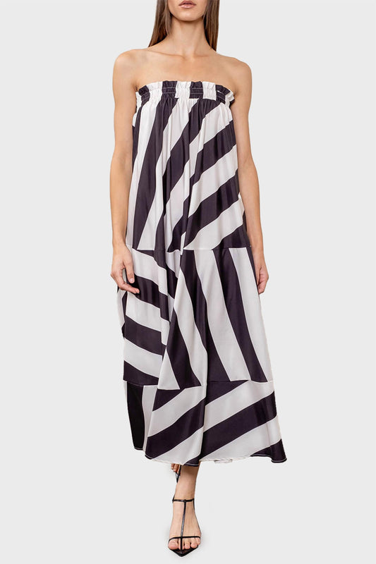 Moon River - Strapless Graphic Stripe Dress