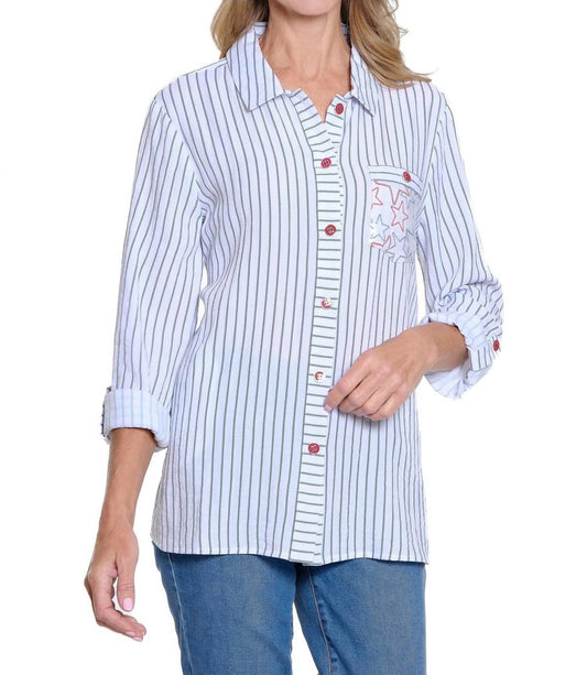 Multiples - Stripes and Stars Button Shirt