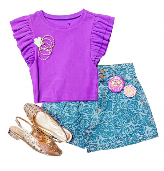 Habitual - Girls' Floral Denim Shorts