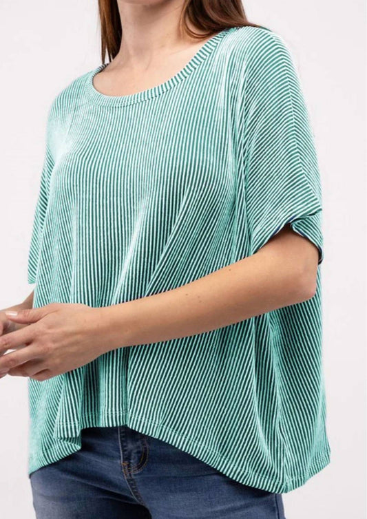Zenana - Ribbed Striped Oversized Top