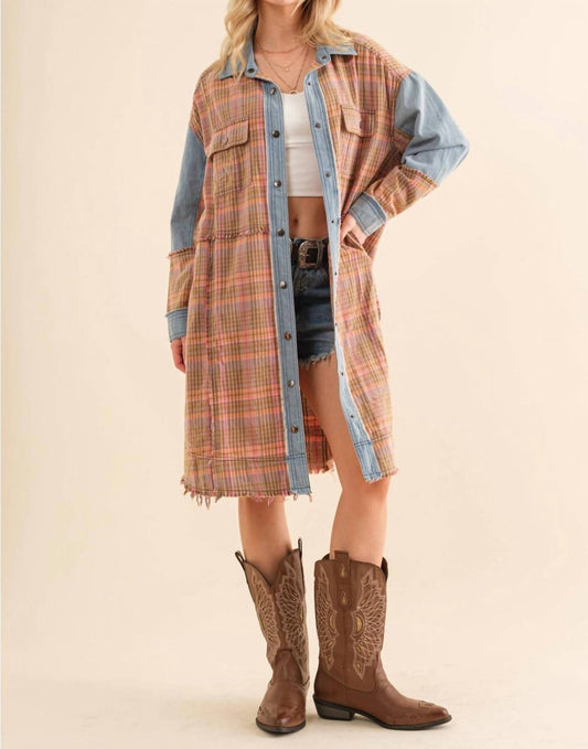 Blue B - Plaid Denim Snap Up Shirt Jacket