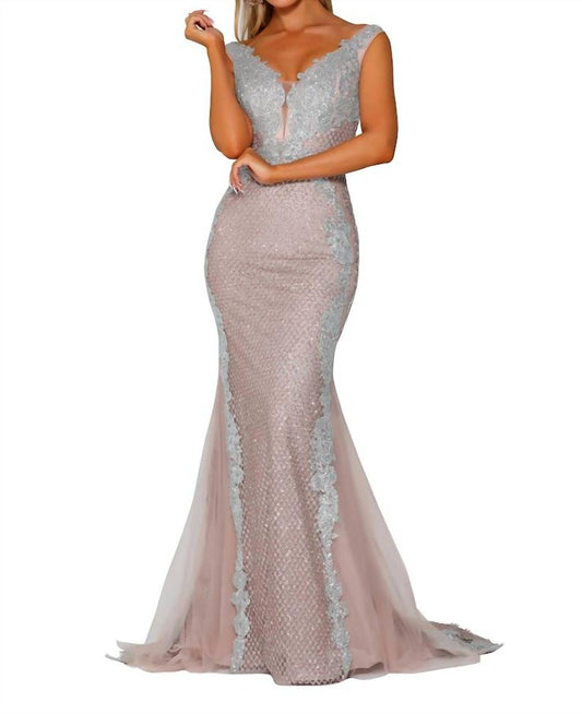 Portia&Scarlett - Cap Sleeve Glitter Appliqued Mermaid Gown