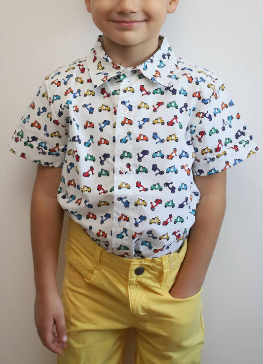 Tuktuk Designs - Boys Zippy Scooters Button Down Shirt