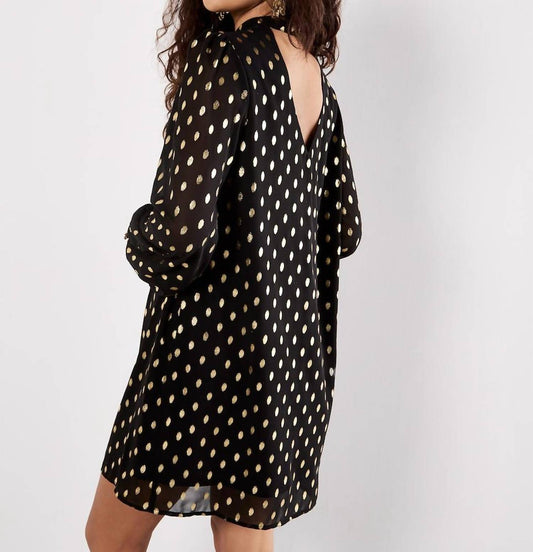 Apricot - Ikat Foil Polka Dot Long Sleeve Shift Dress