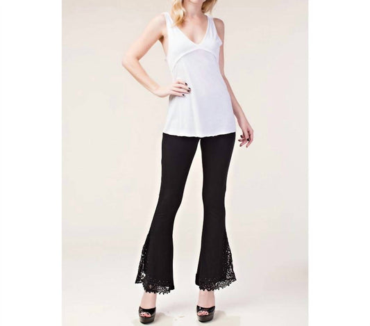 Vocal Apparel - Knit Bell Bottom Pants With Crochet Lace Stone Detail