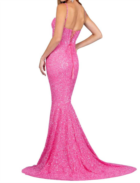 Scala - Sequined Corset High Slit Gown