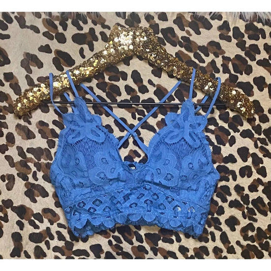 Blue B - Women's Blue Boho Crochet Lace Bralette