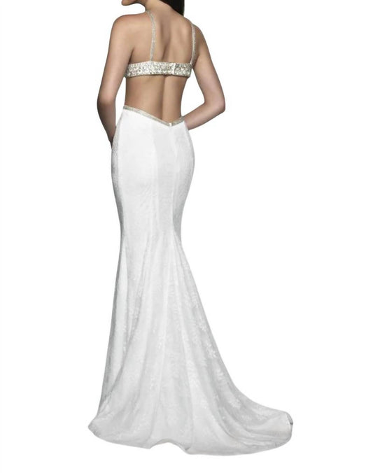 Blush Prom - Beaded Lace Halterneck Gown