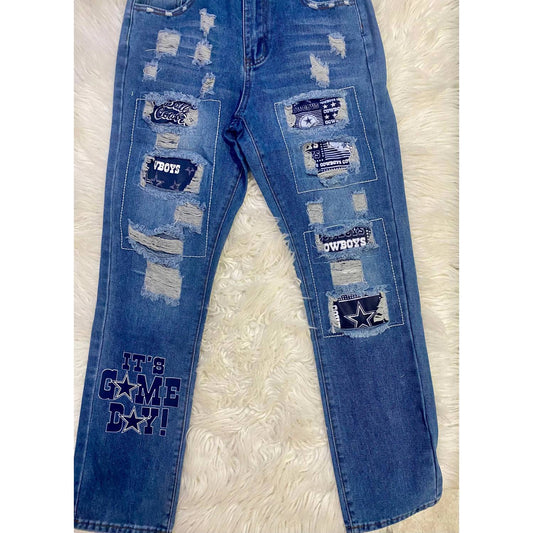 Lovesoft - Women's Dallas Cowboys Distressed Patchwork Jeans